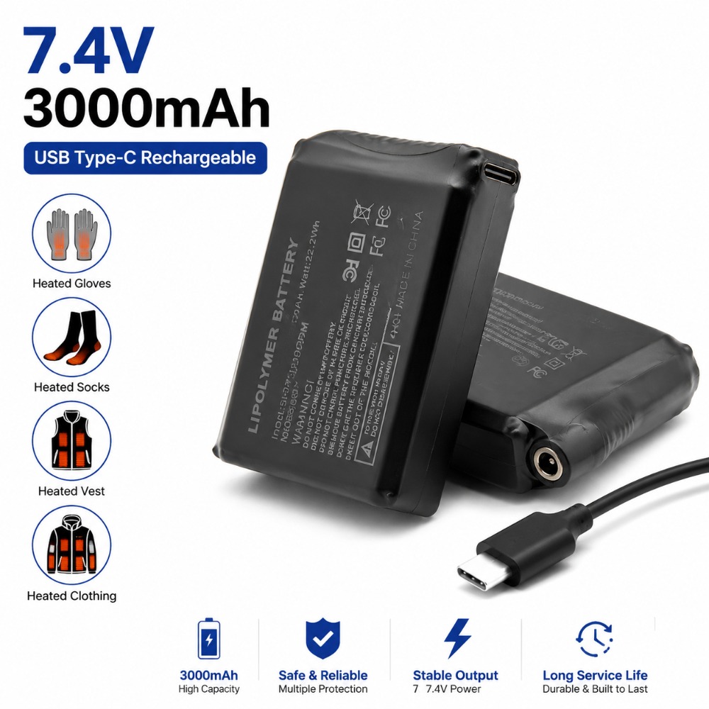 Heated Vest Battery - Batteria al litio 7.4V 3000mAh per